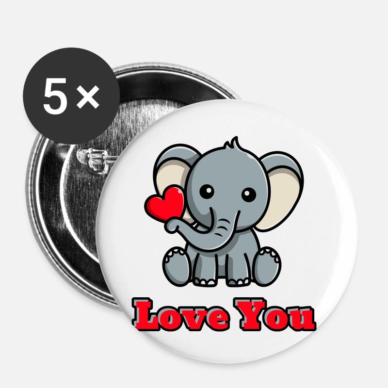 Ein süßer Elefant mit Herz - Buttons klein 25 mm (5er Pack) - Weiß