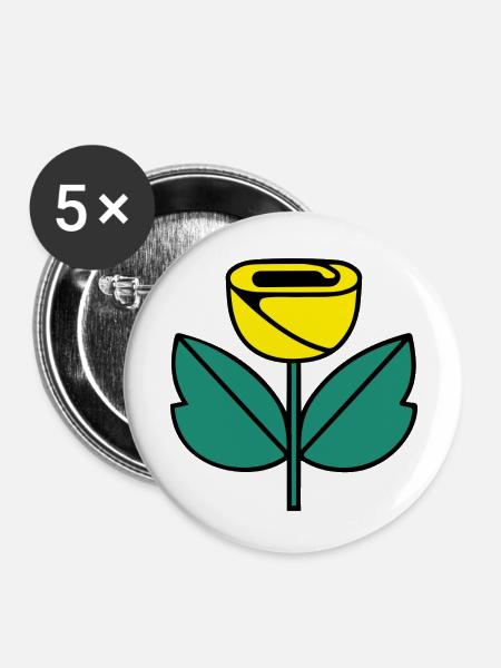 Gelbe Blume - Buttons klein 25 mm (5er Pack) - Weiß