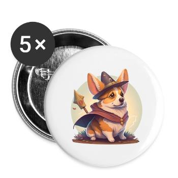 Corgi Magicien - Lot de 5 petits badges (25 mm) - blanc - Devant