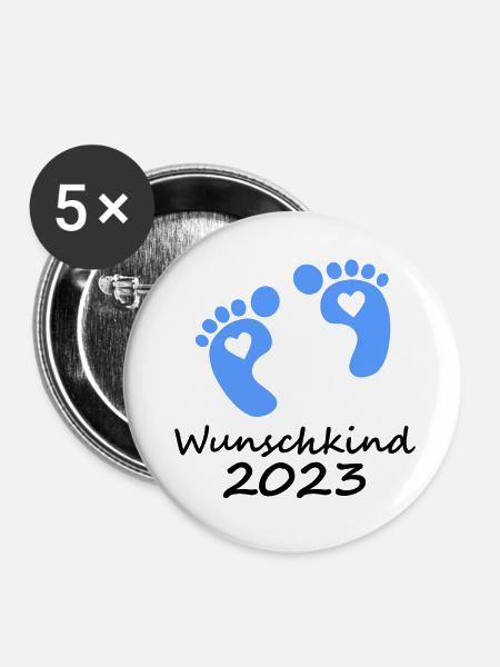 Wunschkind 2023 Junge - Buttons klein 25 mm (5er Pack) - Weiß