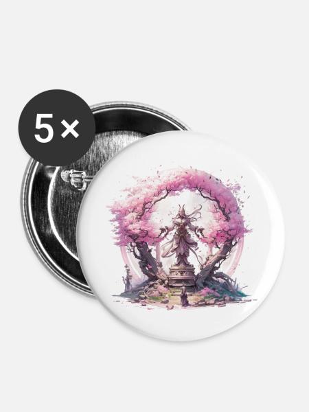 Statue unter einem Kirschblütenbaum - Buttons klein 25 mm (5er Pack) - Weiß