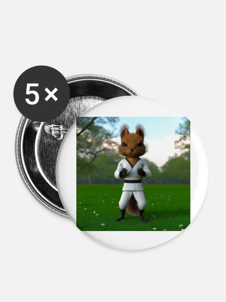 Karate Hörnchen - Buttons klein 25 mm (5er Pack) - Weiß