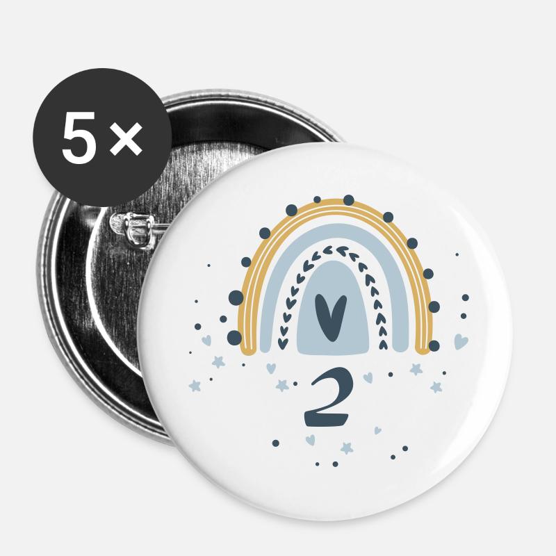 2 Birthday Boys - Buttons small 1''/25 mm (5-pack) - white