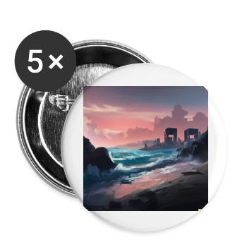 Futur art numérique de plage dystopique - Lot de 5 petits badges (25 mm) - blanc - Devant