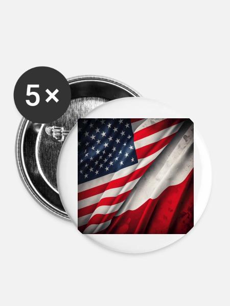 USA and Poland - Buttons klein 25 mm (5er Pack) - Weiß