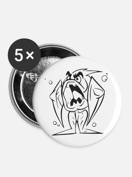 Piranha stehend - Buttons klein 25 mm (5er Pack) - Weiß