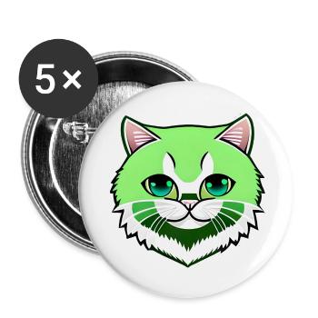 cute little green cat - Buttons small 1''/25 mm (5-pack) - white - Front