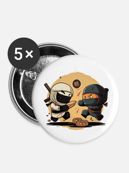 Fighting Ninjas - Buttons klein 25 mm (5er Pack) - Weiß