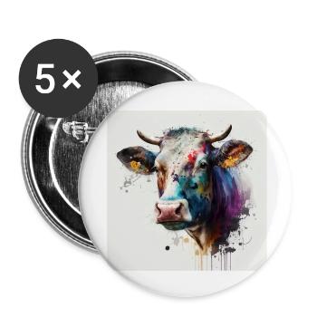 Vache peinture a l'eau - Lot de 5 petits badges (25 mm) - blanc - Devant