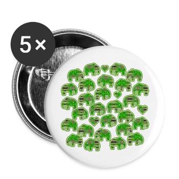 Elefant und Herzen grün - Buttons klein 25 mm (5er Pack) - Weiß - Vorne
