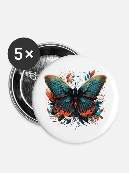 Lebhafter Schmetterling - Buttons klein 25 mm (5er Pack) - Weiß