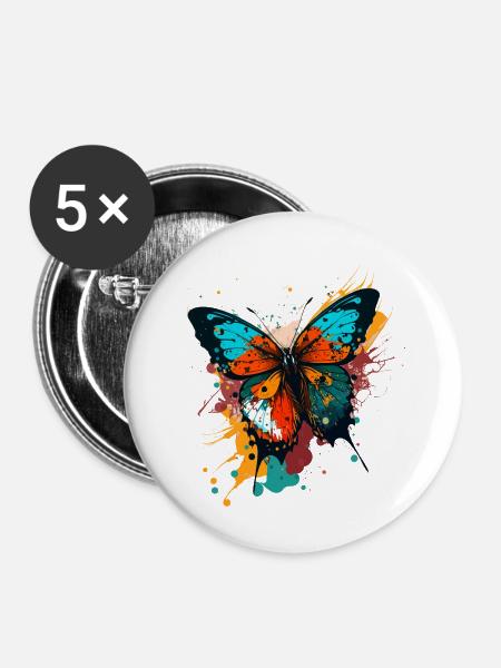 Lebhafter Schmetterling - Buttons klein 25 mm (5er Pack) - Weiß