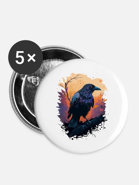 Krähen Wachsames Leben - Buttons klein 25 mm (5er Pack) - Weiß