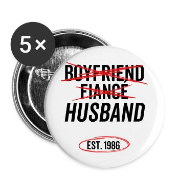 Boyfriend Fiancé Husband Est 1986 - Buttons small 1''/25 mm (5-pack) - white - Front