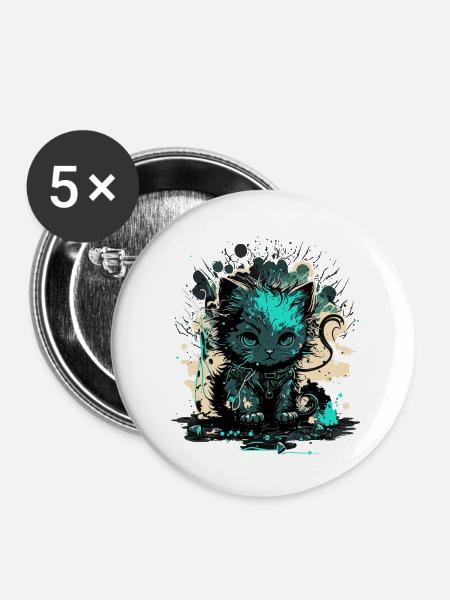 Cyber Cat Illustration - Buttons klein 25 mm (5er Pack) - Weiß
