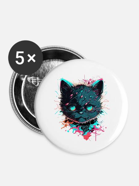 Kosmos Katze - Buttons klein 25 mm (5er Pack) - Weiß