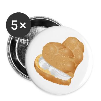 Mit Sahne gefülltes Windbeutel Herz - Buttons klein 25 mm (5er Pack) - Weiß - Vorne