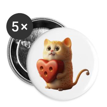 Cœur de chat Animal - Lot de 5 petits badges (25 mm) - blanc - Devant