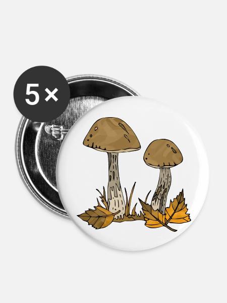 Pilze - Buttons klein 25 mm (5er Pack) - Weiß