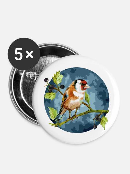 Bunter Vogel - Buttons klein 25 mm (5er Pack) - Weiß