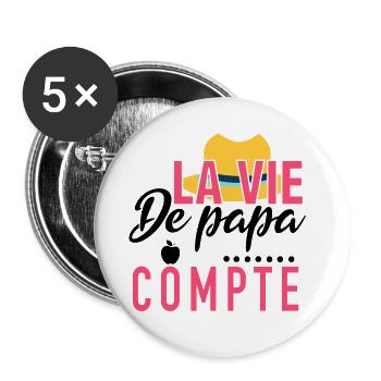 La vie de papa compte - Lot de 5 petits badges (25 mm) - blanc - Devant