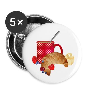 Breakfast still life with croissant, coffee, berries - Buttons small 1''/25 mm (5-pack) - white - Front