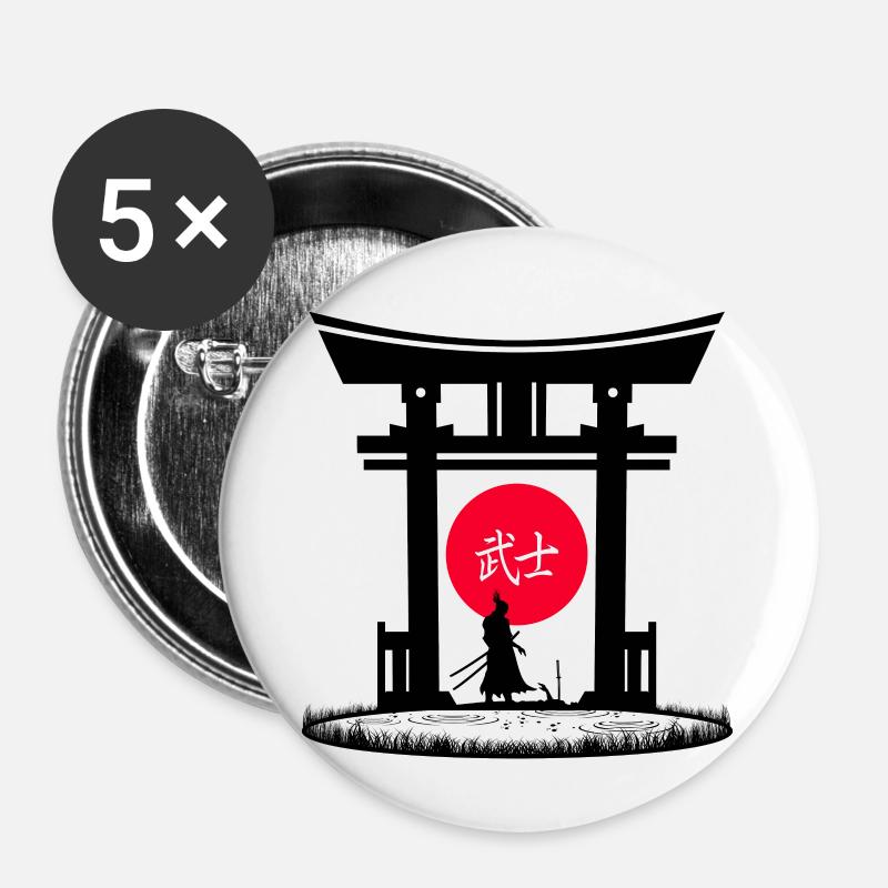 Samurai Torii Tor | Ästhetische Japan-Vibes - Buttons klein 25 mm (5er Pack) - Weiß