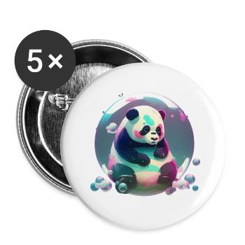 L’ours panda joue avec des bulles de savon - Lot de 5 petits badges (25 mm) - blanc - Devant