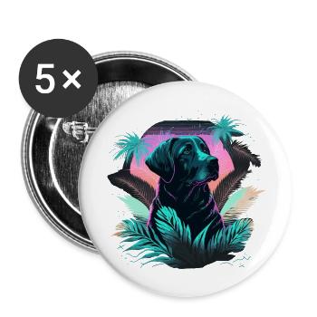 Vaporwave Labrador Retriever in großen Blättern - Buttons klein 25 mm (5er Pack) - Weiß - Vorne