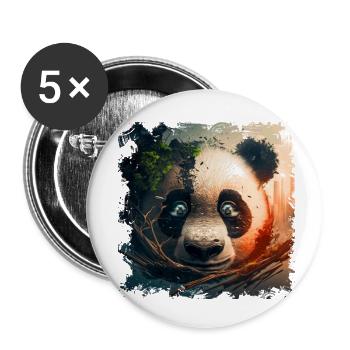 Tête de panda gros plan sur sa forêt de montagne en croissance - Lot de 5 petits badges (25 mm) - blanc - Devant