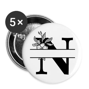 Personalisierter Blumenbuchstabe N - Buttons klein 25 mm (5er Pack) - Weiß - Vorne