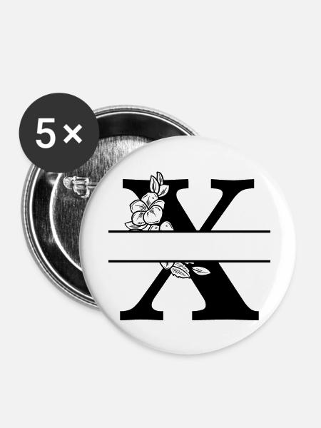 Personalisierter Blumenbuchstabe x - Buttons klein 25 mm (5er Pack) - Weiß