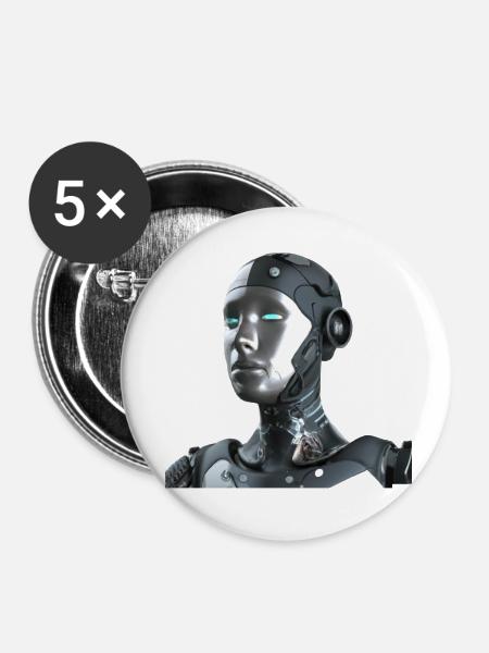 Roboter - Buttons klein 25 mm (5er Pack) - Weiß