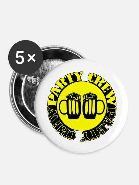 Party Crew - Buttons klein 25 mm (5er Pack) - Weiß