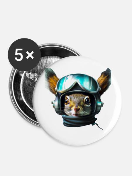 Fliegerhörnchen - Buttons klein 25 mm (5er Pack) - Weiß