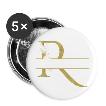 Personalisierter goldener Blumenbuchstabe R - Buttons klein 25 mm (5er Pack) - Weiß - Vorne