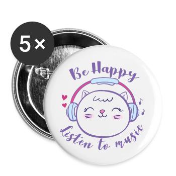 happy chat MBP - Lot de 5 petits badges (25 mm) - blanc - Devant