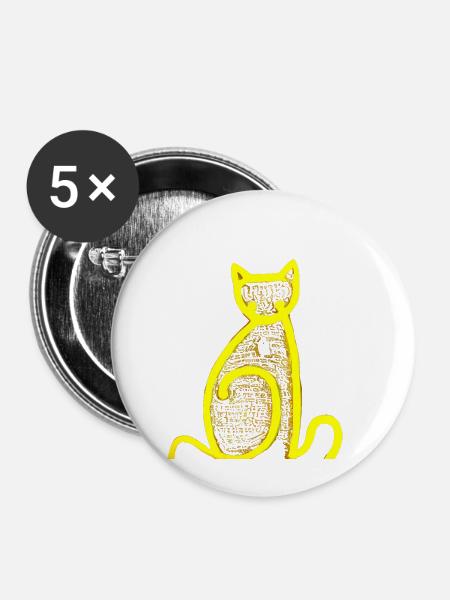 Kritzeln gelbe Katze - Buttons klein 25 mm (5er Pack) - Weiß