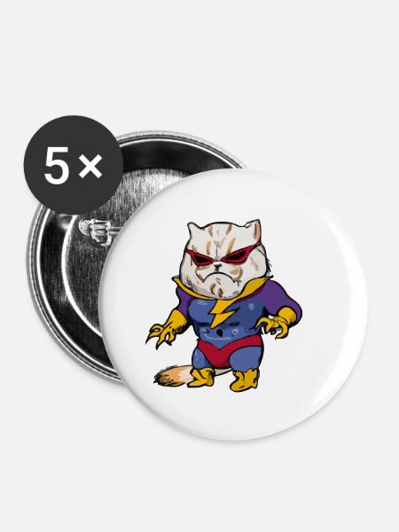 Kro die Superkatze - Buttons klein 25 mm (5er Pack) - Weiß