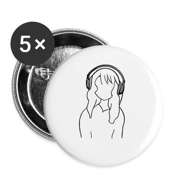 Anime Manga Girl Headphones Listen to Music - Buttons small 1''/25 mm (5-pack) - white - Front