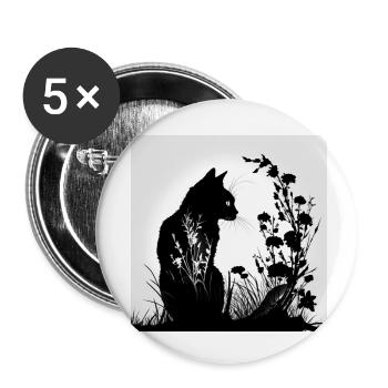 Silhouette Katze im Gras - Buttons klein 25 mm (5er Pack) - Weiß - Vorne