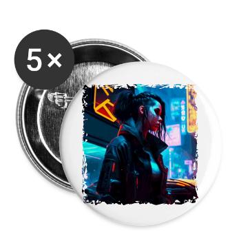 Sci-Fi neon artwork with a young punk in neon - Buttons small 1''/25 mm (5-pack) - white - Front