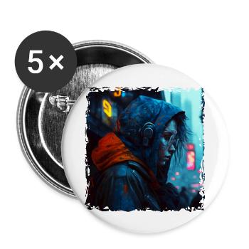 Girl in a Dystopian Dark Cyber Future - Buttons small 1''/25 mm (5-pack) - white - Front