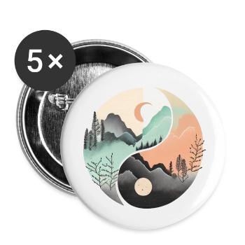 Ying Yang - Mountains / Beach - Buttons small 1''/25 mm (5-pack) - white - Front