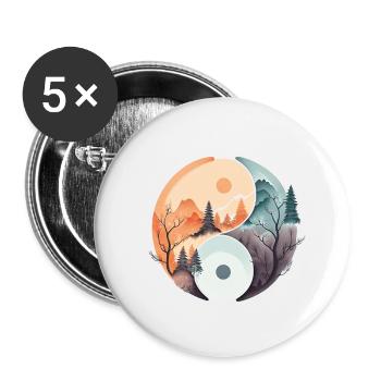 Ying Yang - Mountains / Beach - Buttons small 1''/25 mm (5-pack) - white - Front