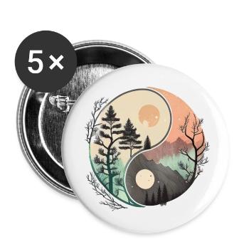 Ying Yang - Mountains / Beach - Buttons small 1''/25 mm (5-pack) - white - Front