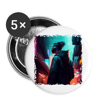 Sci-Fi Warrior in the Dark Cyber Future - Buttons small 1''/25 mm (5-pack) - white - Front