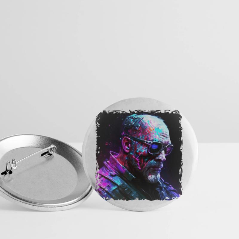 Alter High Tech Cyborg oder Android im Neonlicht Buttons klein 25 mm (5er Pack)