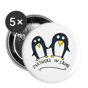 partners in crime, süße Pinguine - Buttons klein 25 mm (5er Pack) - Weiß - Vorne