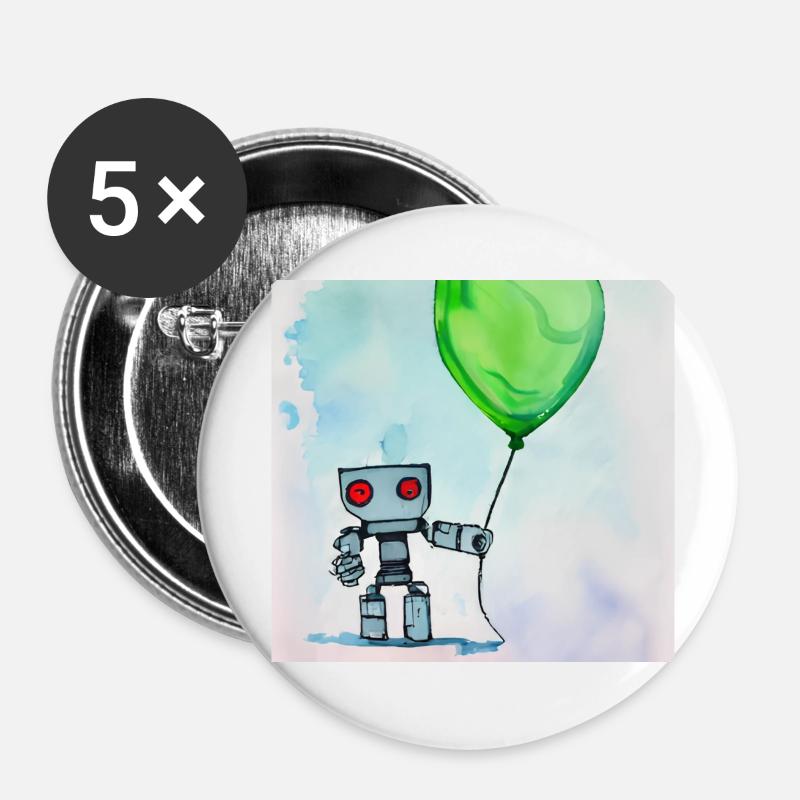 Roboter mit Ballon - Buttons klein 25 mm (5er Pack) - Weiß